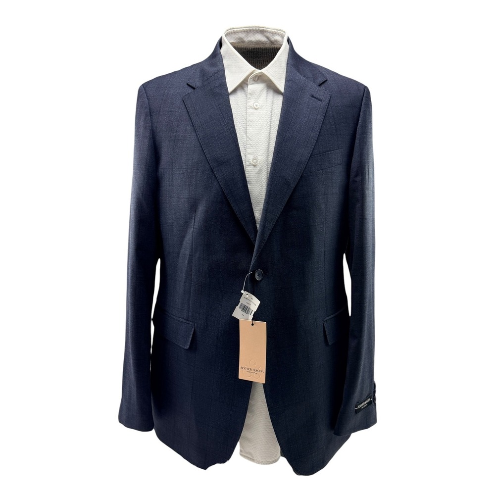Scotch & Soda Mens Navy Blue Wool Modern Fit 2 Button Sport Coat Blazer 44L NWT